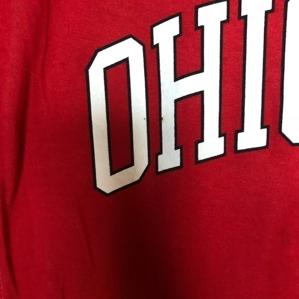 Ohio State Red V Neck Short Sleeve Cotton Logo Tee Shirt Size Small